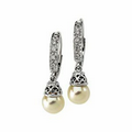 14K White 6.55mm to 7mm Freshwater Cultured Pearl & 1/10 CTW Round Earring